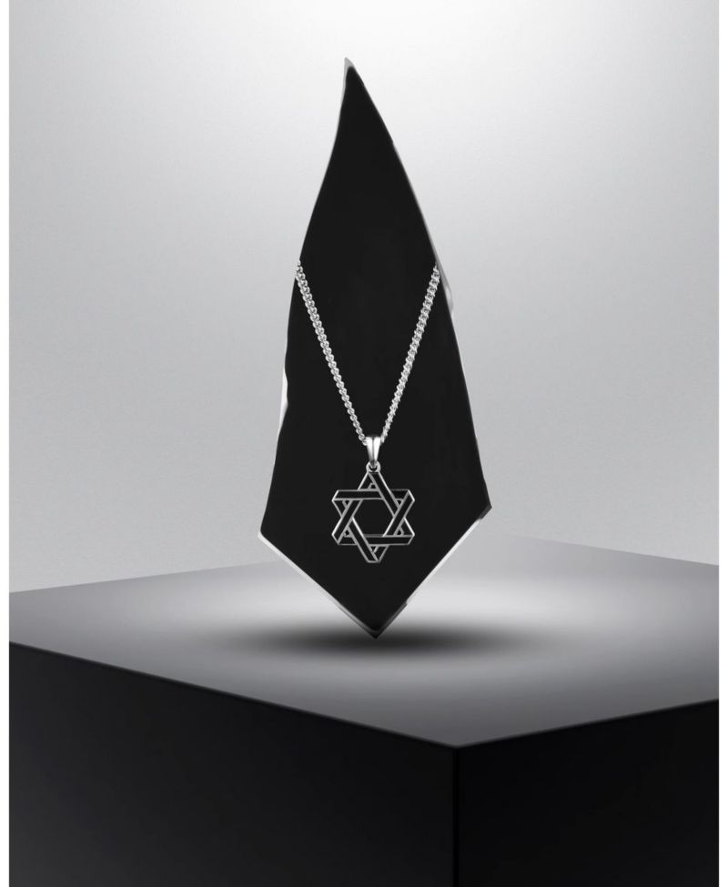 Men's Jewish Star Pendant Rhodium-Plated 925 Sterling Silver