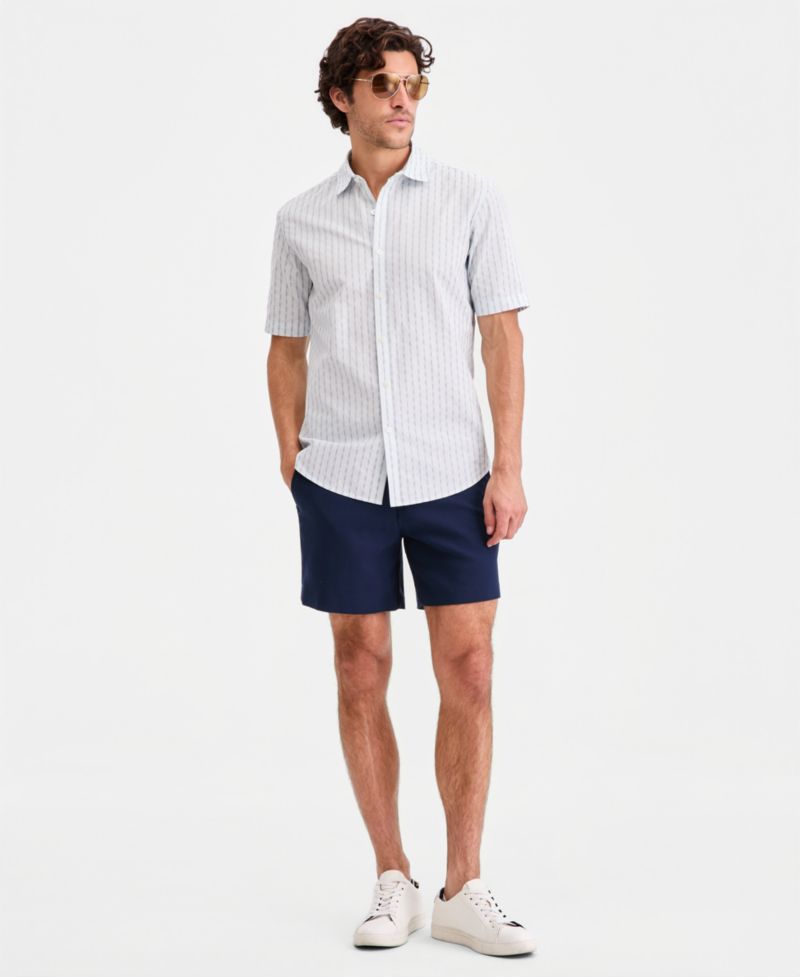 Men's Cotton Textured-Stripe Short-Sleeve Shirt