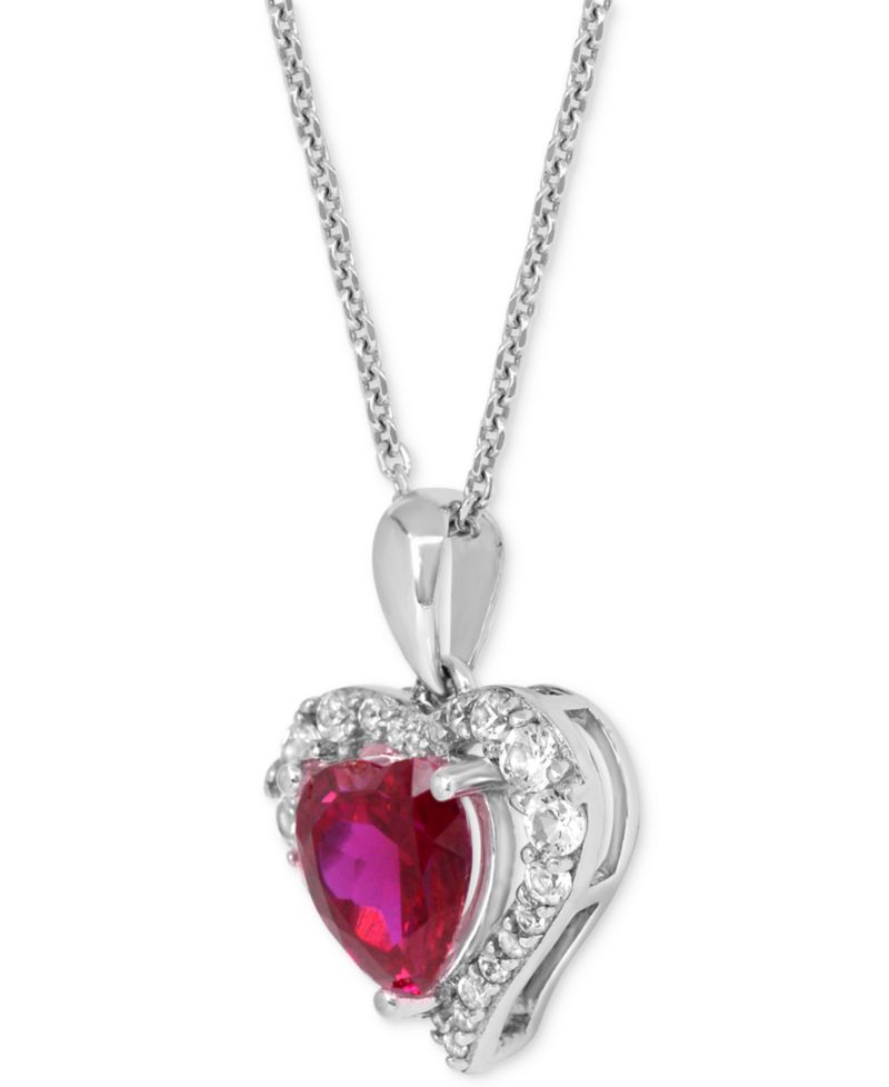 Lab Grown Ruby 1-7/8 ct. t.w. Lab-created White Sapphire 5/8 ct. t.w. Heart Pendant in Sterling Silver