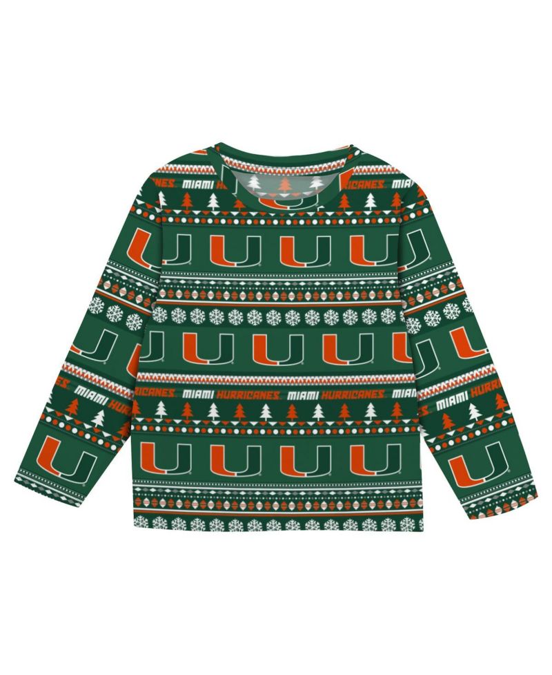 Baby Boys and Girls Green Miami Hurricanes Ugly Sweater & Pajama Set