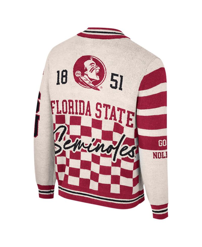 Women's Cream Florida State Seminoles Jacquard Full-Zip Sweater