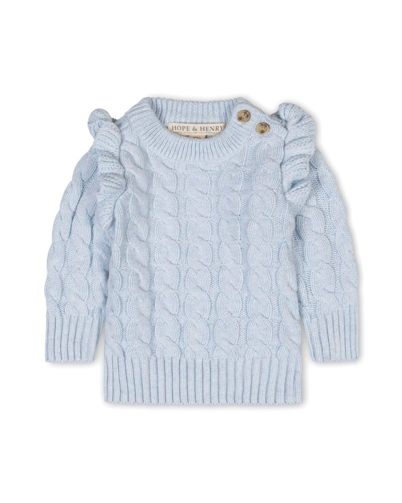 Hope and Henry Little and Big Girls' Organic Long Sleeve Mock Neck Sweater with Ruffle