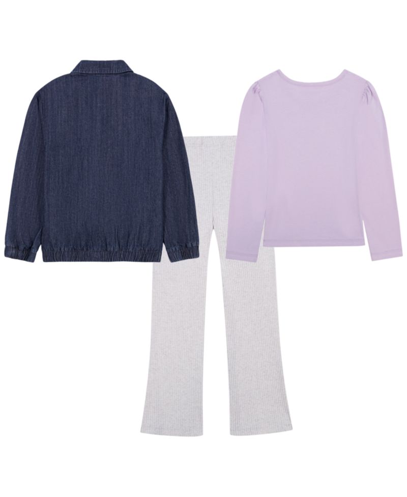 Baby Girls' Denim Long-Sleeve Flare-Leg Jacket, Top and Leggings, 3-Piece Set
