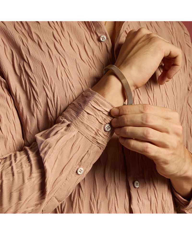 Men's Salmon Pink Grain-Textured Shirt