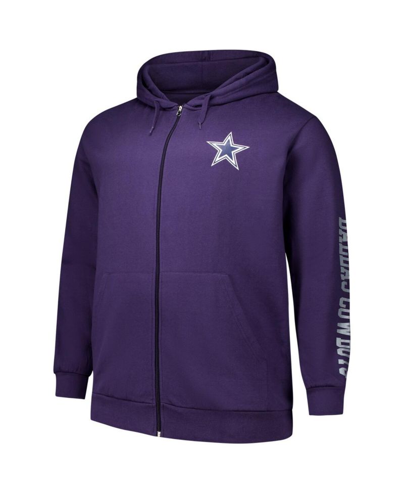 Men's Purple Dallas Cowboys Big & Tall Sleeve Hit Full-Zip Hoodie
