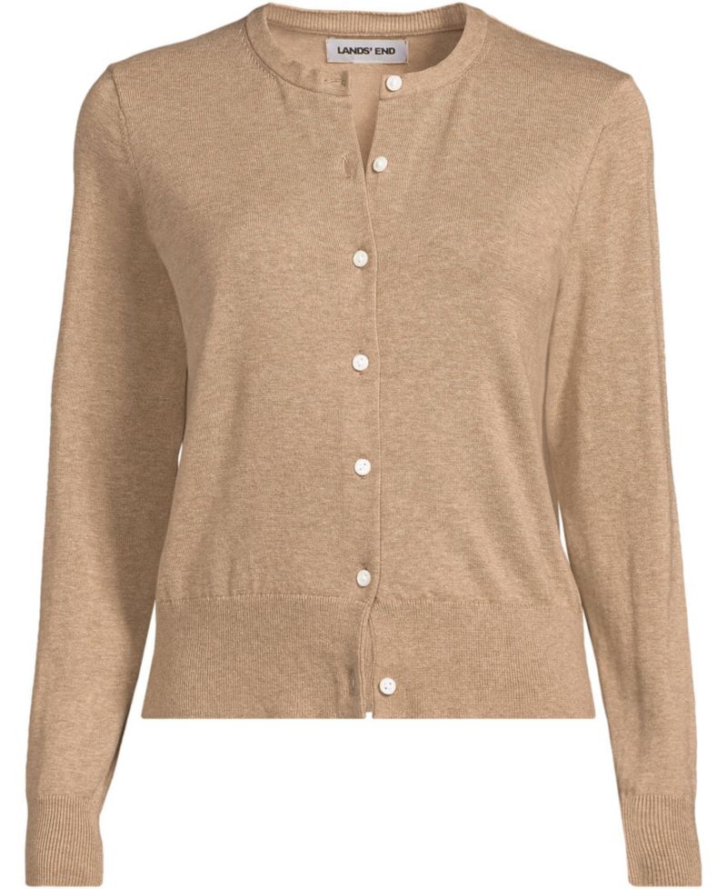 Plus Size Fine Gauge Cotton Crew Cardigan Sweater