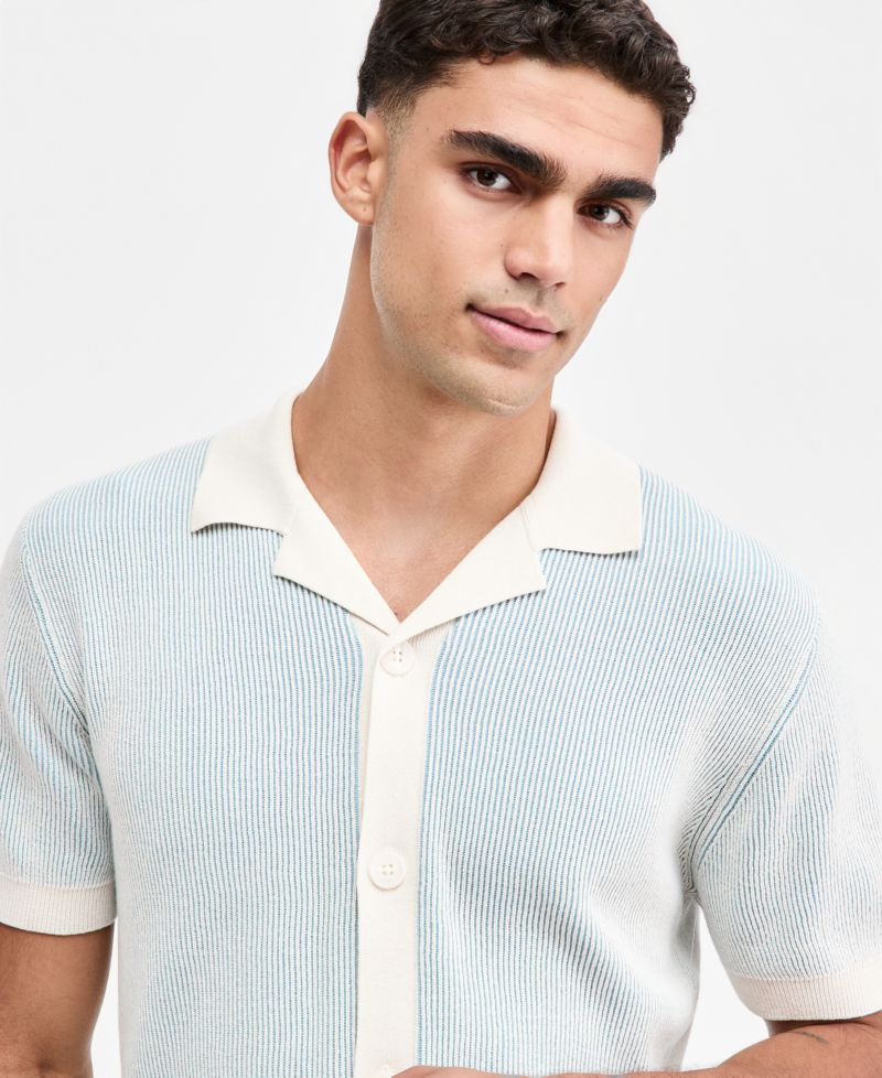 Men's Plaited Short-Sleeve Camp Shirt