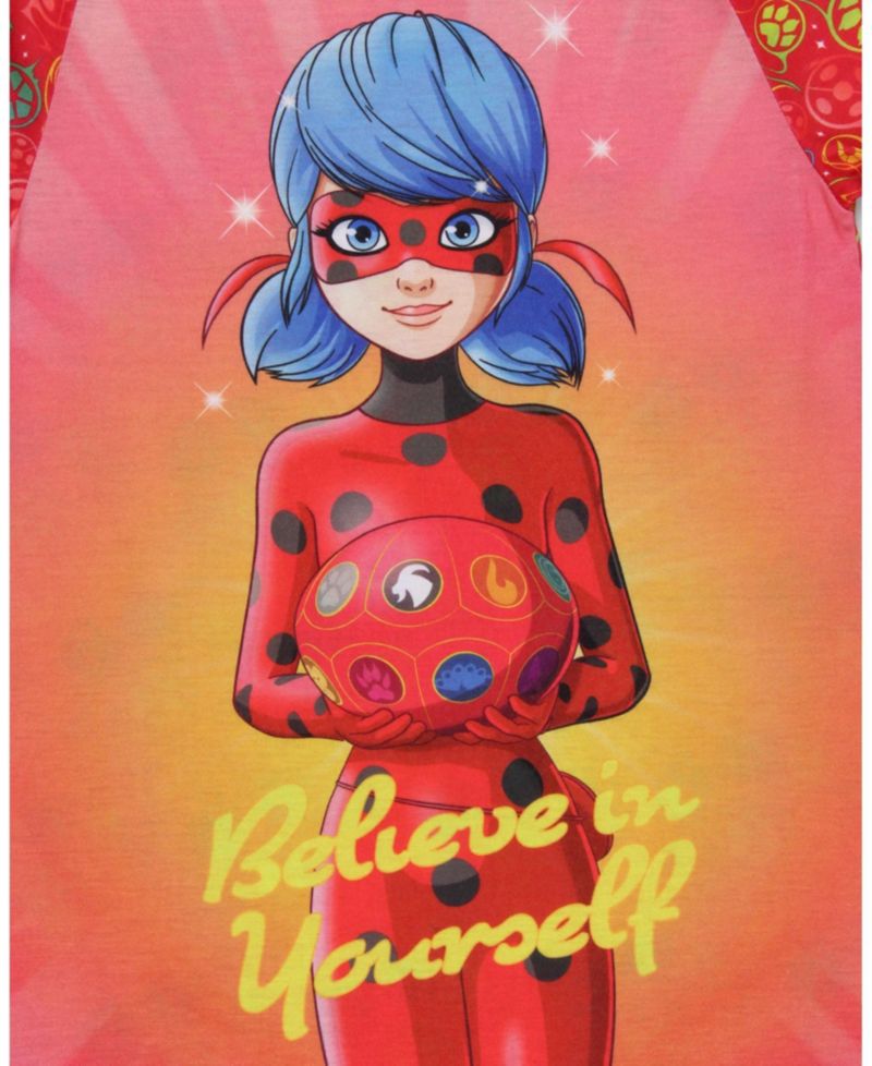 Miraculous: Tales of Ladybug and Cat Noir Girls' Nightgown Kids Short-Sleeve Raglan Pajama
