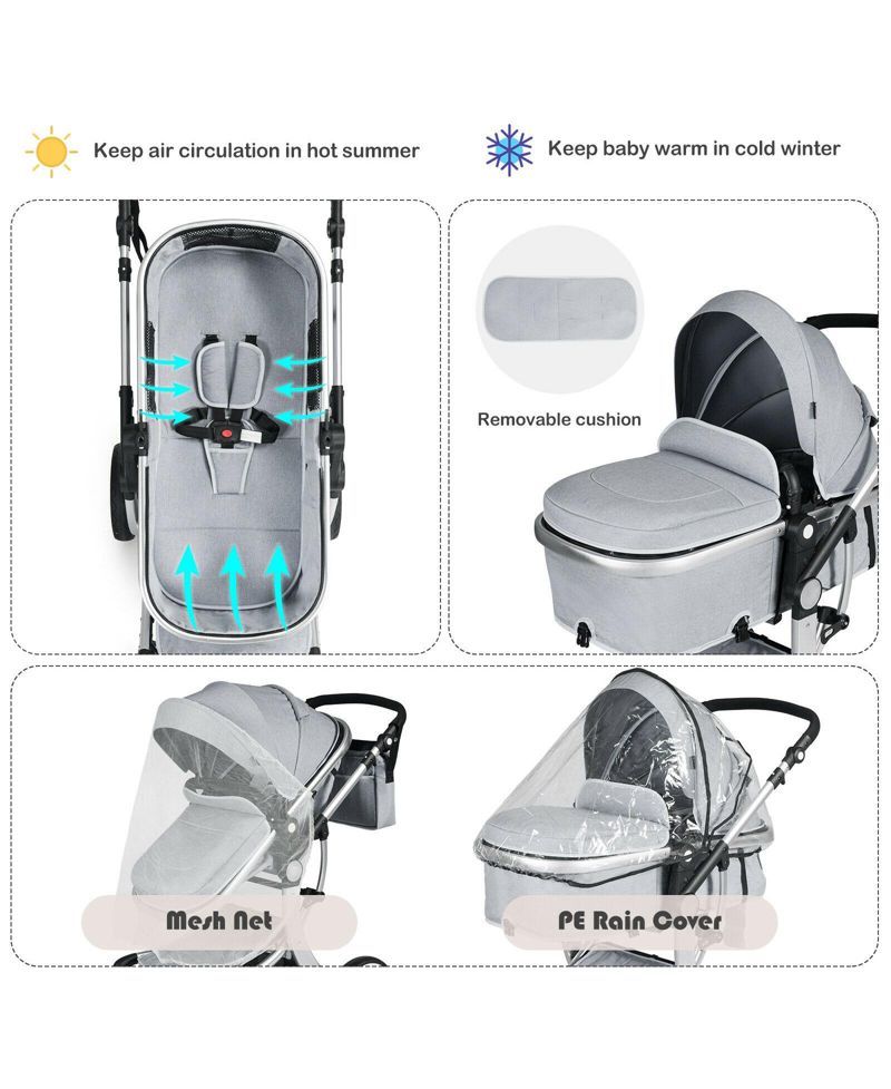 Folding Aluminum Infant Reversible Stroller with Diaper Bag