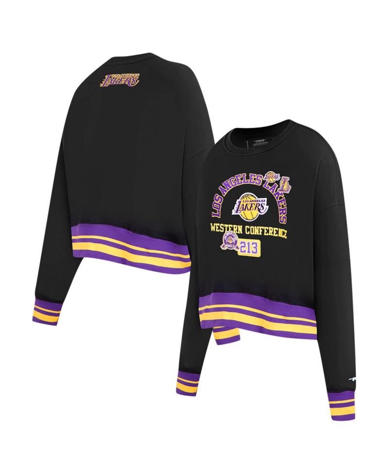 Women's Black Los Angeles Lakers Area Code Cropped Pullover Sweatshirt