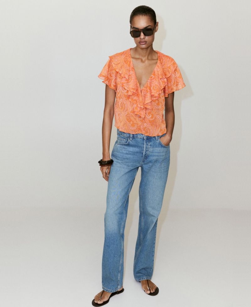 Women's Ruffles Printed Blouse