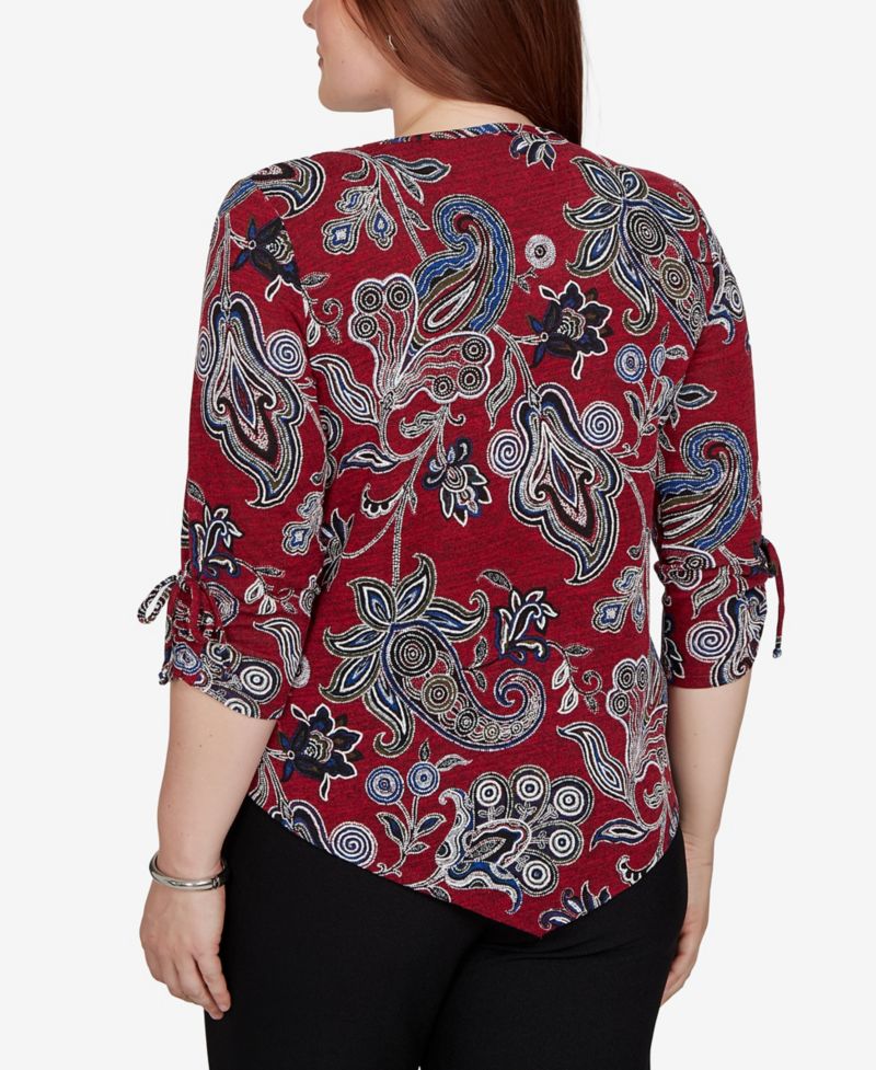 Women's Knit Paisley V-Neck 3/4-Sleeve Top