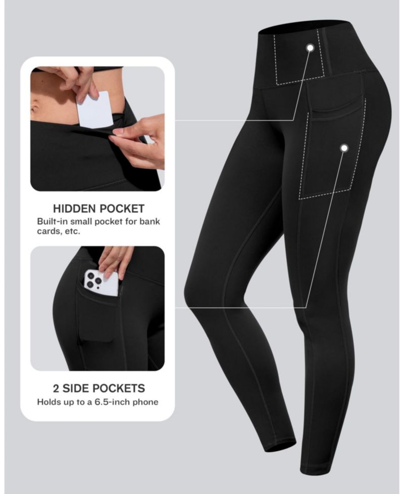 3 Packs Womens High Waisted Pocket Workout Yoga Leggings Fitness