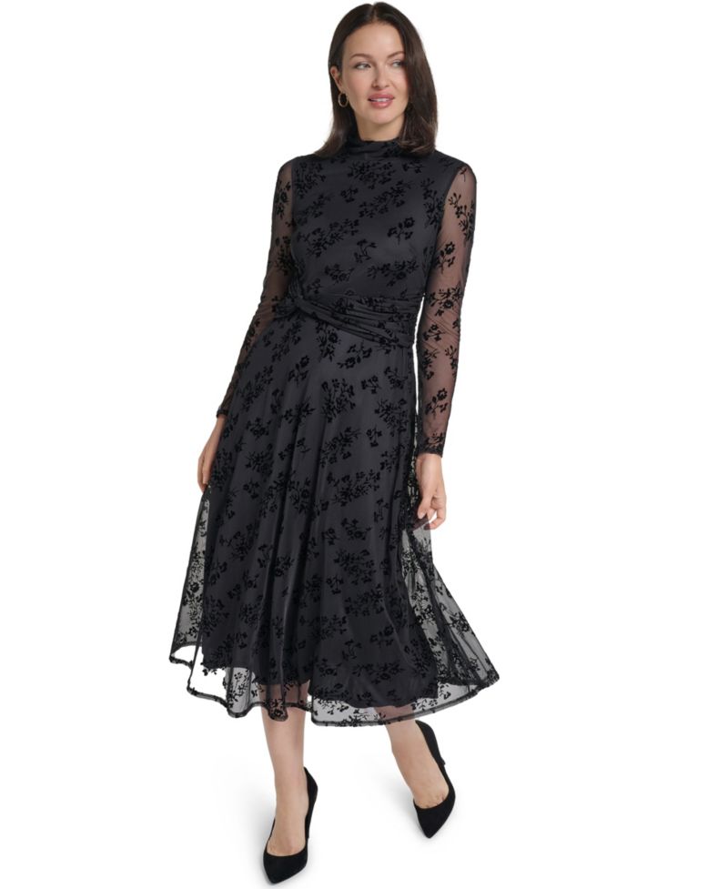 Petite Floral Burnout A-Line Midi Dress