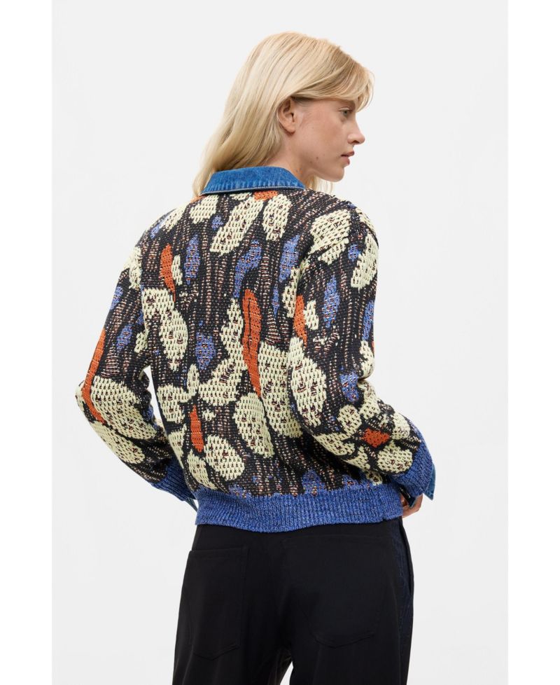 Women's Jacquard jacket with denim details