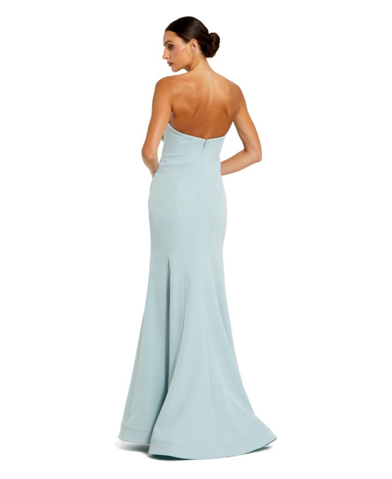 Women's Strapless Crepe Trumpet Gown with 3D Rhinestone
