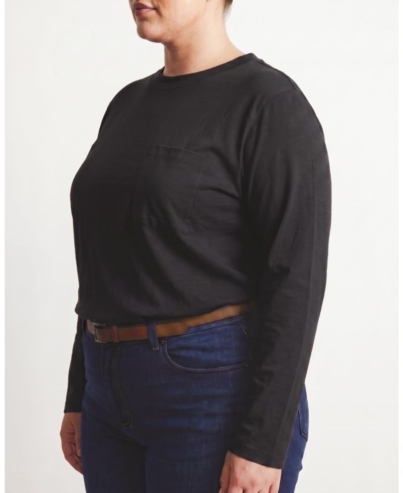 Plus Size Garcon Long-Sleeve Crewneck Chest Pocket T-Shirt