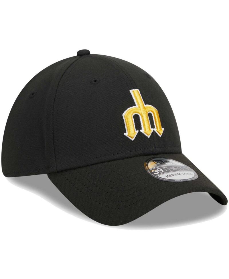 Men's Black Seattle Mariners Logo 39THIRTY Flex Hat