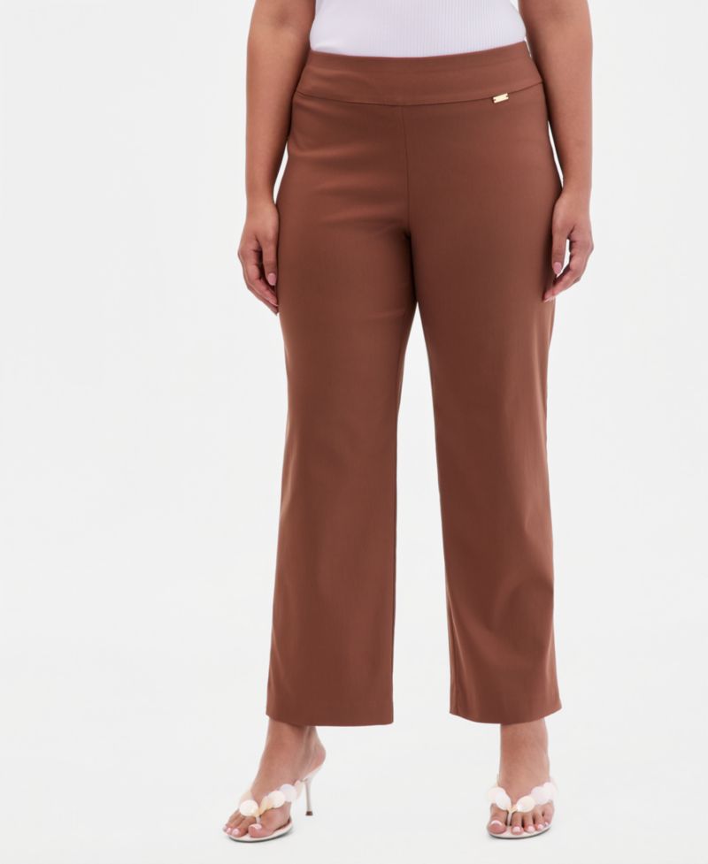 Plus Size Mid-Rise Pull-On Straight-Leg Pants