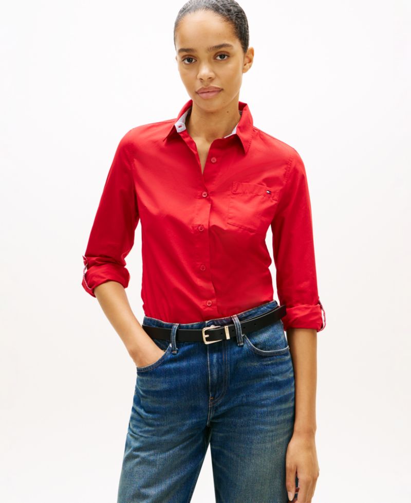 Women's Classic Poplin Roll-Tab Long-Sleeve Shirt