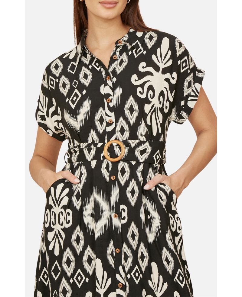 Women's Geo Print Relaxed Midi Shirt Dress