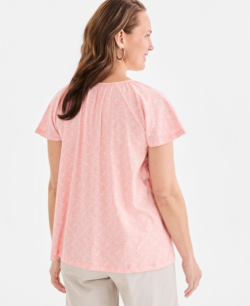 Women's Printed Scoop-Neck Flutter-Sleeve Top