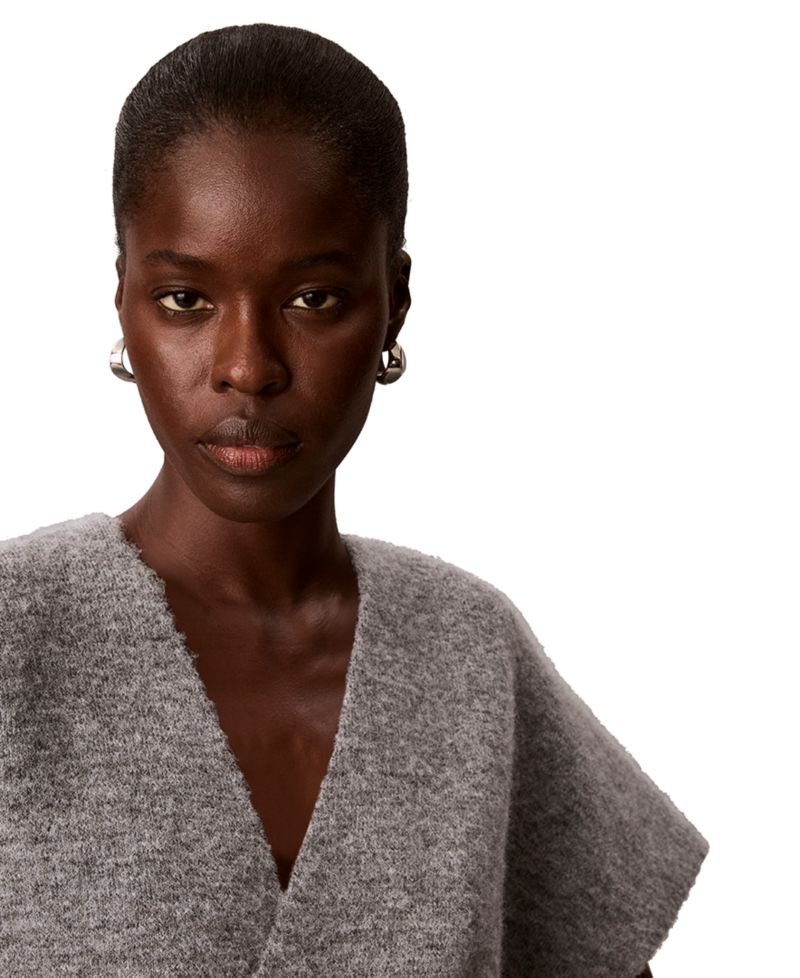 Petite Twist-Knot V-Neck Short-Sleeve Sweater