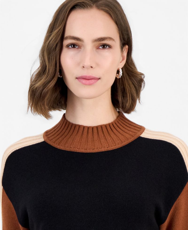 Women's Mock Neck Long-Sleeve Colorblock Pullover