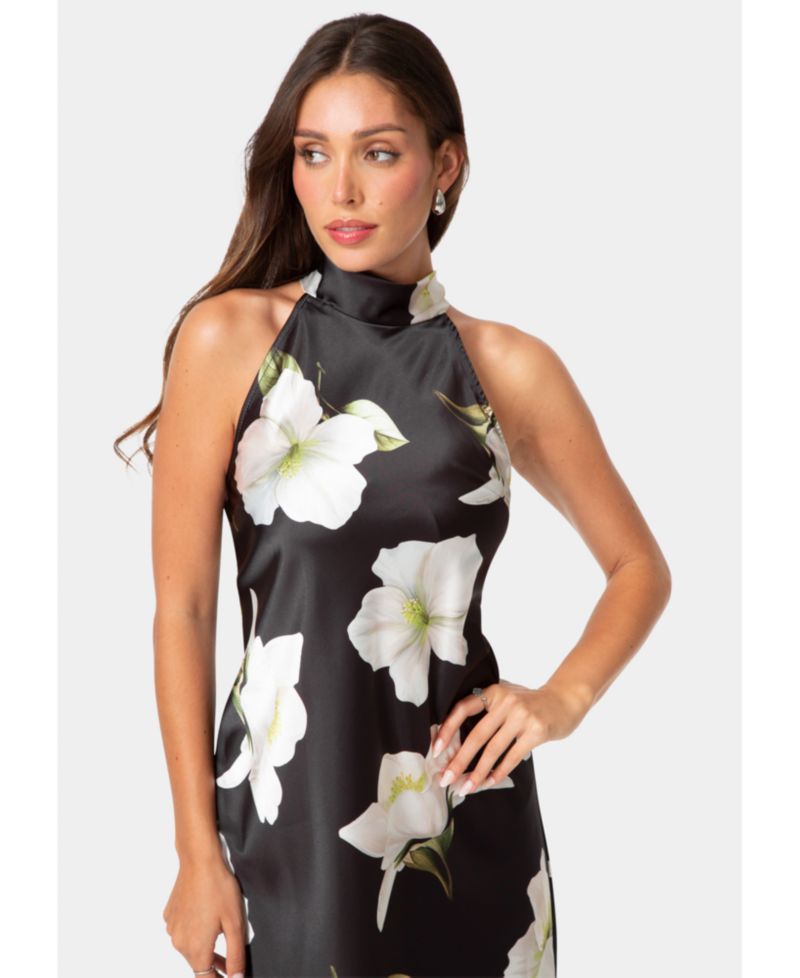 Women's Floral A-Line Mock Neck Dress