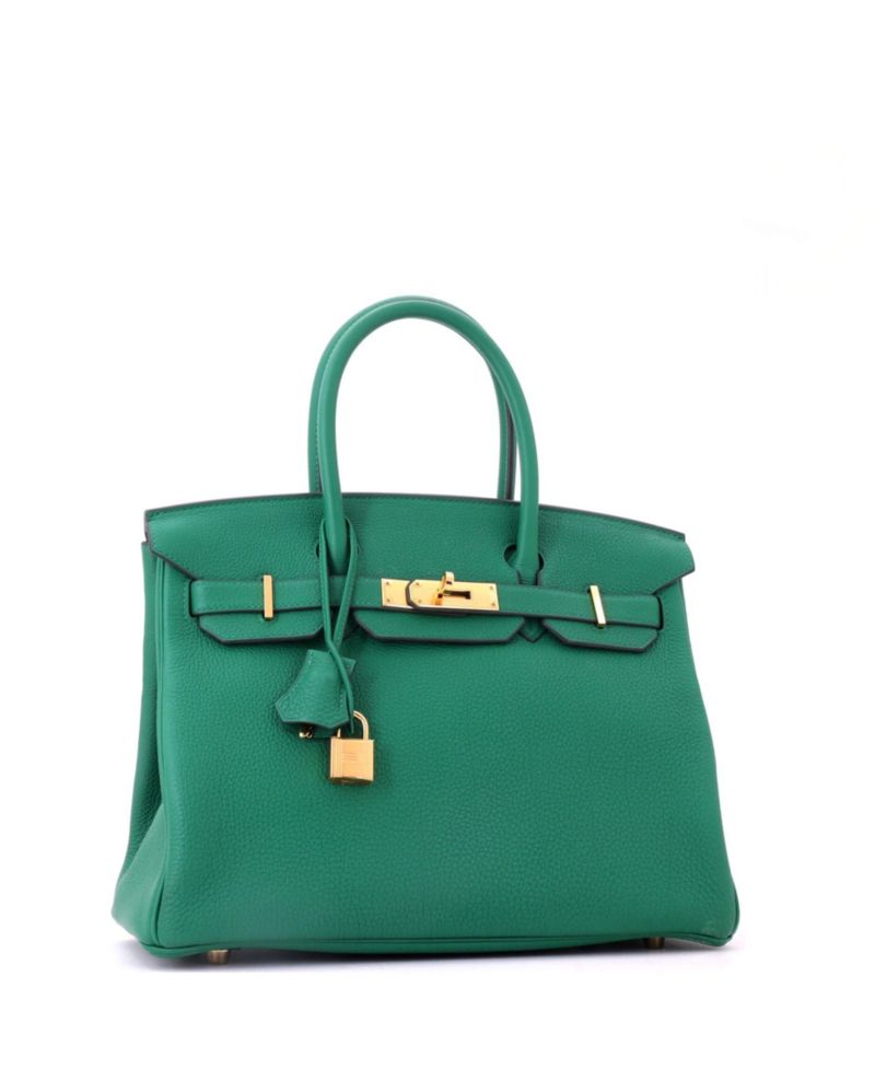 Pre-Owned Hermes Birkin 30 Handbag Green Togo with Gold Hardware