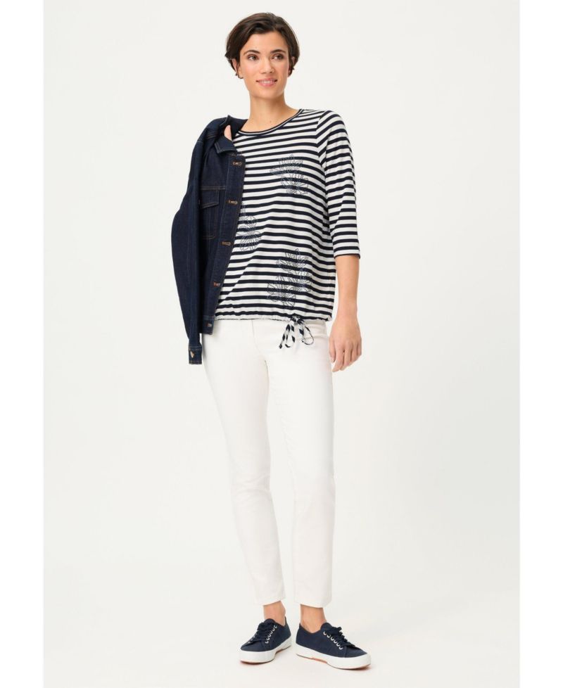 Women's Striped with Sequin Floral Embellishment T-Shirt