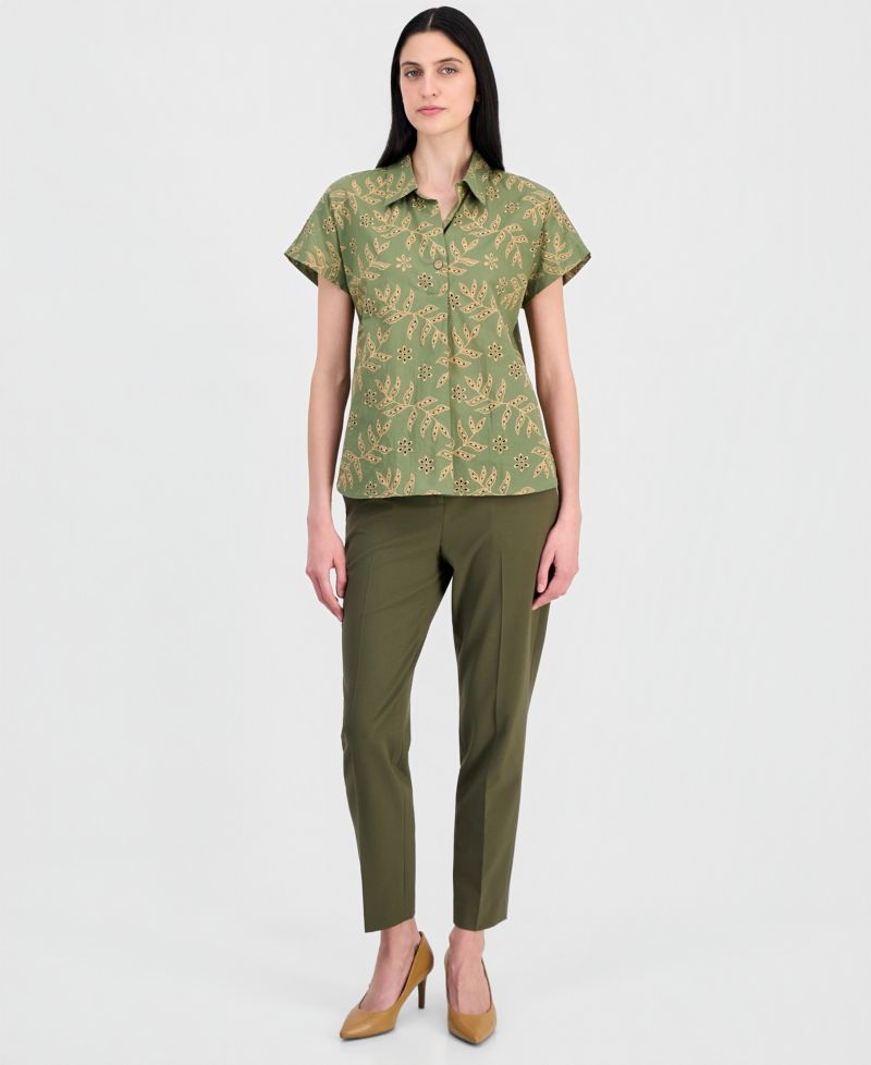 Women's Cotton Embroidered-Look Camp Shirt