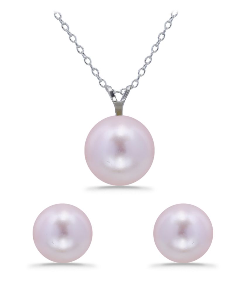 Shell Pearl Pendant and Freshwater Shell Pearl Stud Necklace and Earring Set