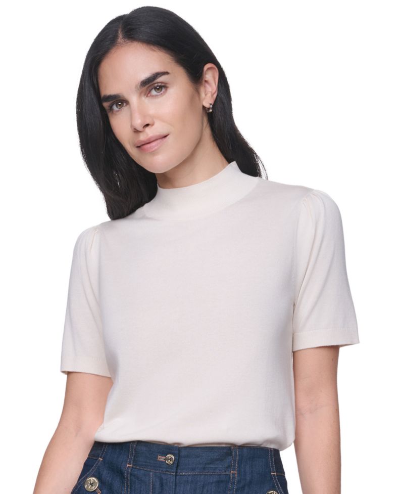 Women's Short-Sleeve Mock-Neck Puff-Sleeve Sweater
