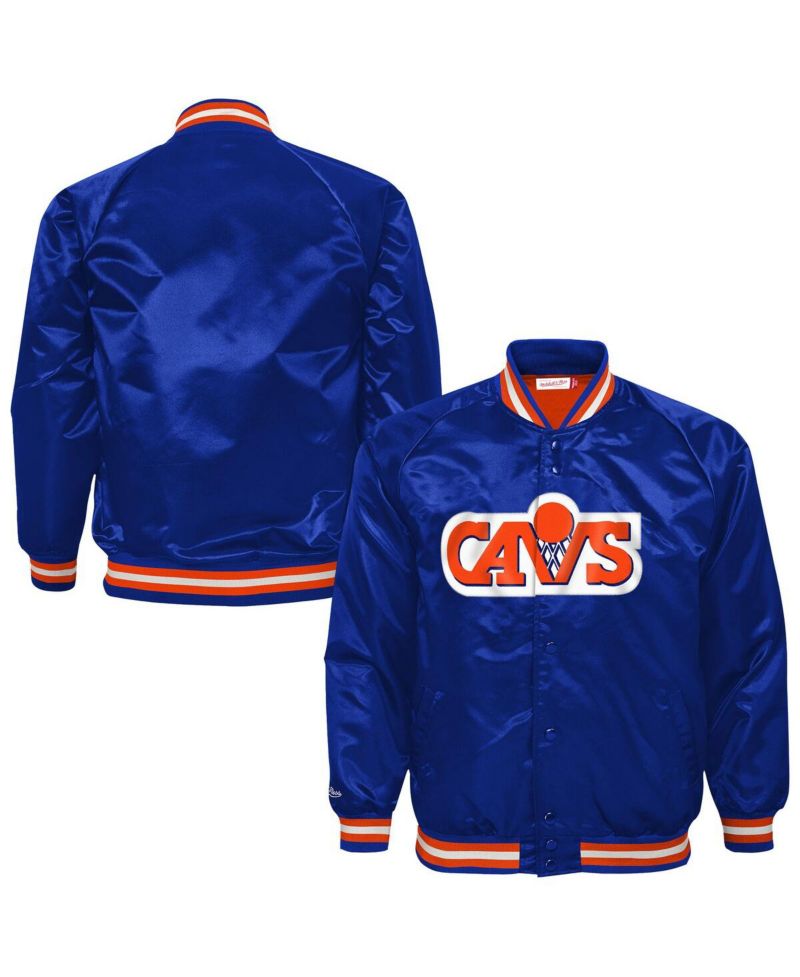 Big Boys and Girls Blue Cleveland Cavaliers Hardwood Classics Satin Raglan Full-Snap Jacket