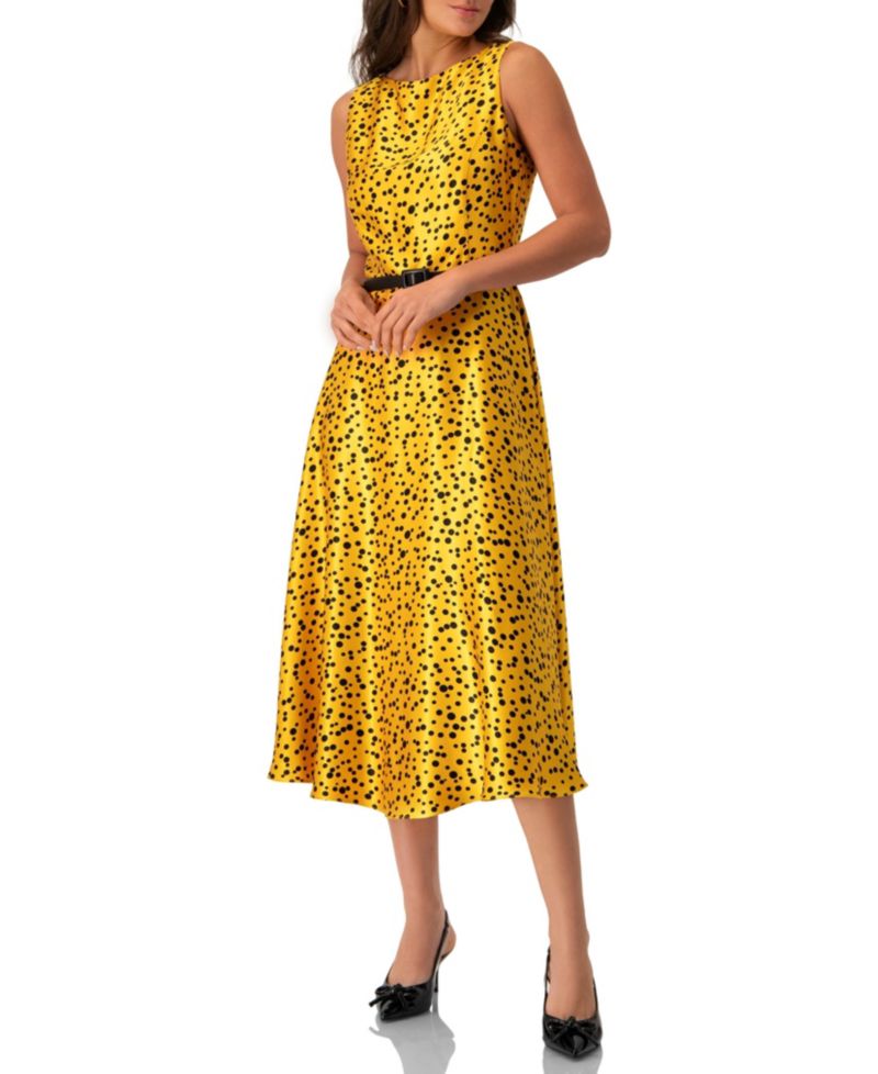 Women's Polka Dot A-Line Midi Dress