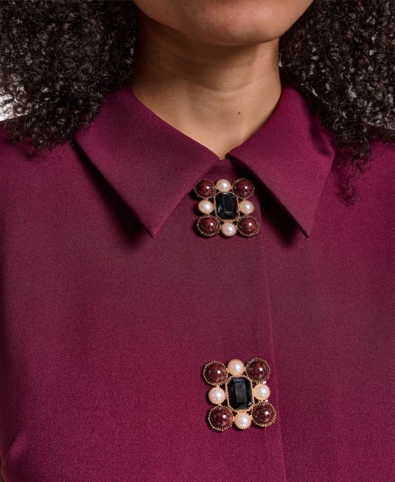 Women's Brooch Button Scuba Crepe Sheath Dress