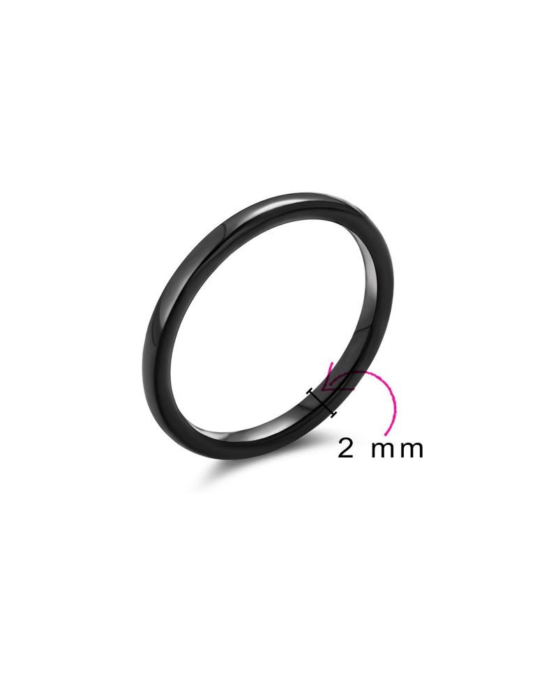 Thin 2MM Dome Wedding Band Ring Black Tone Titanium Comfort Fit