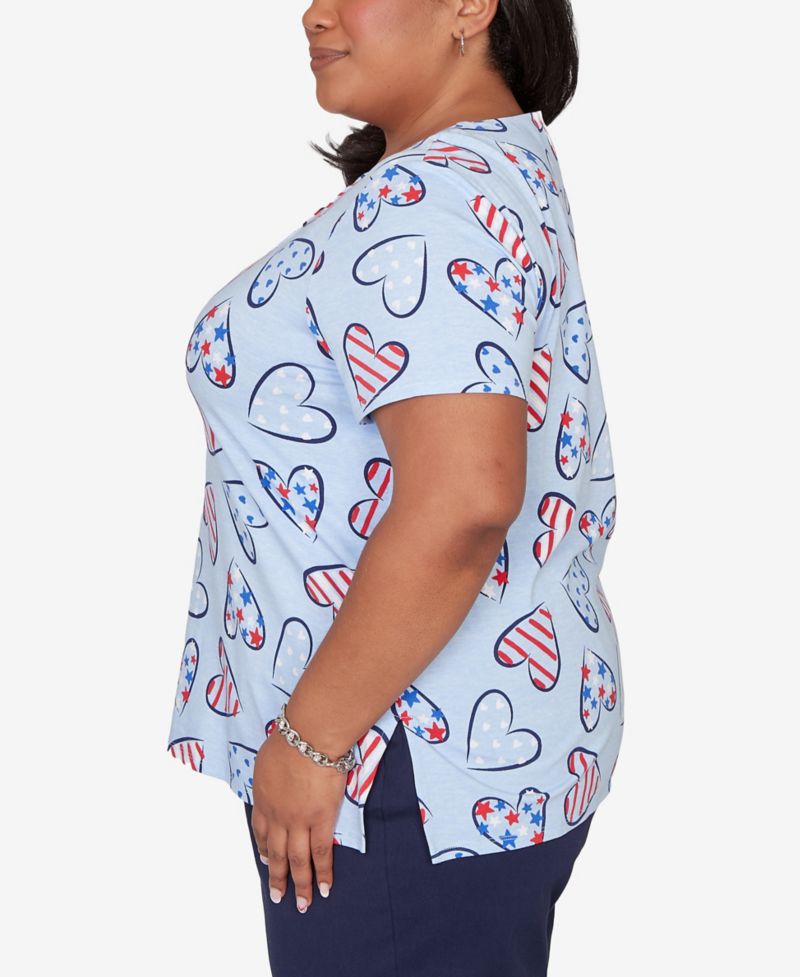 Plus Size Lady Liberty American Flag Hearts Printed T-Shirt