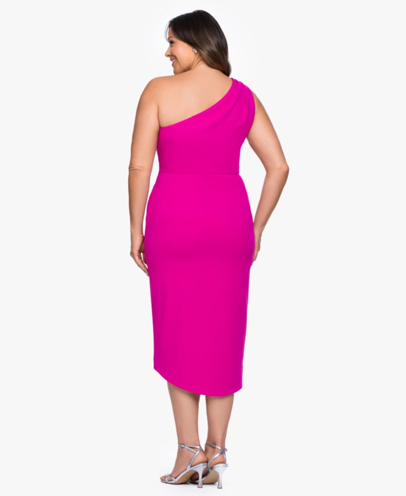 Plus Size One-Shoulder Ruched Midi Dress