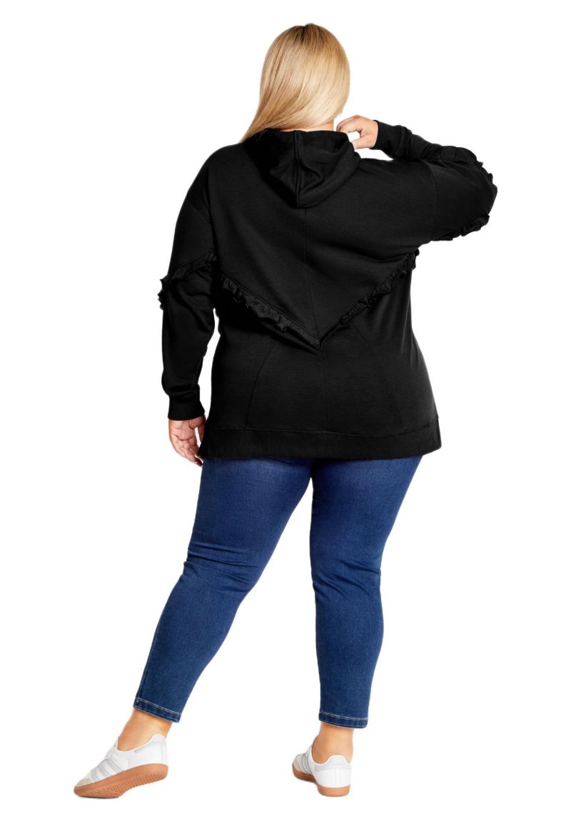 Women's Plus Size Frill Plain Hoodie