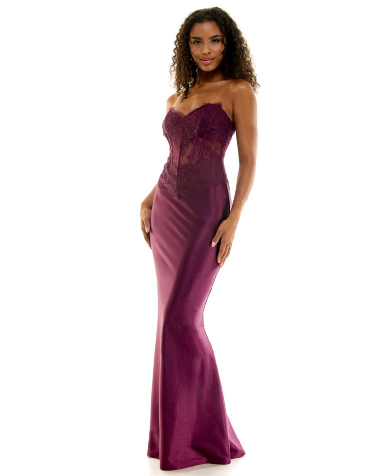 Juniors' Corset Lace Glitter Satin Dress