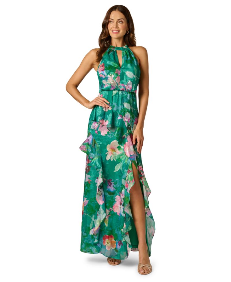 Petite Printed Halter-Neck Mermaid Dress
