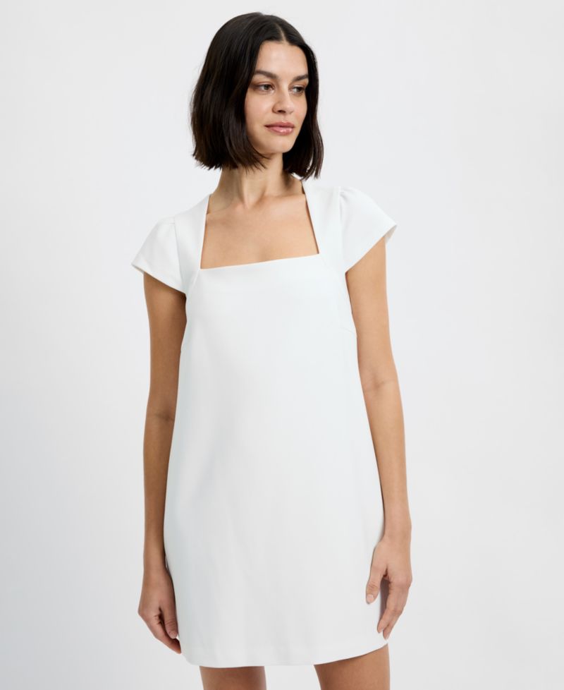 Women's Square Neck Whisper Cap Sleeve Shift Mini Dress