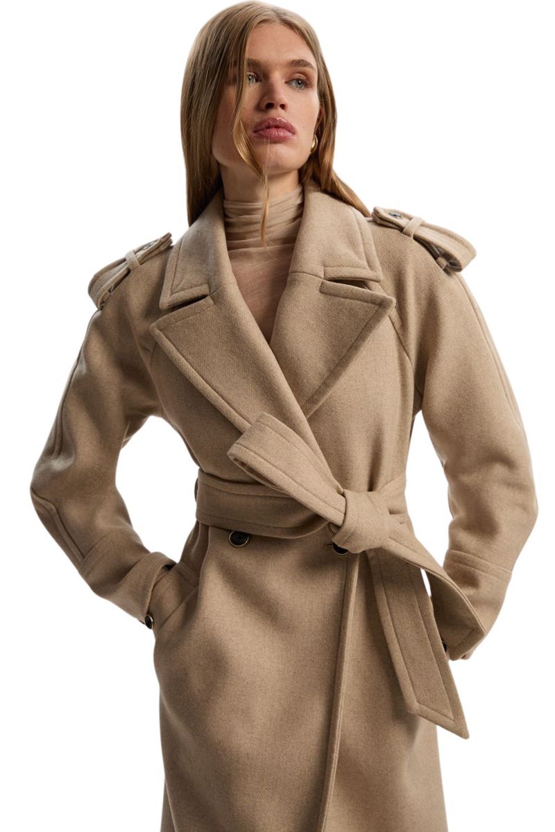 Women's Wool Tailored Belted Midi Coat