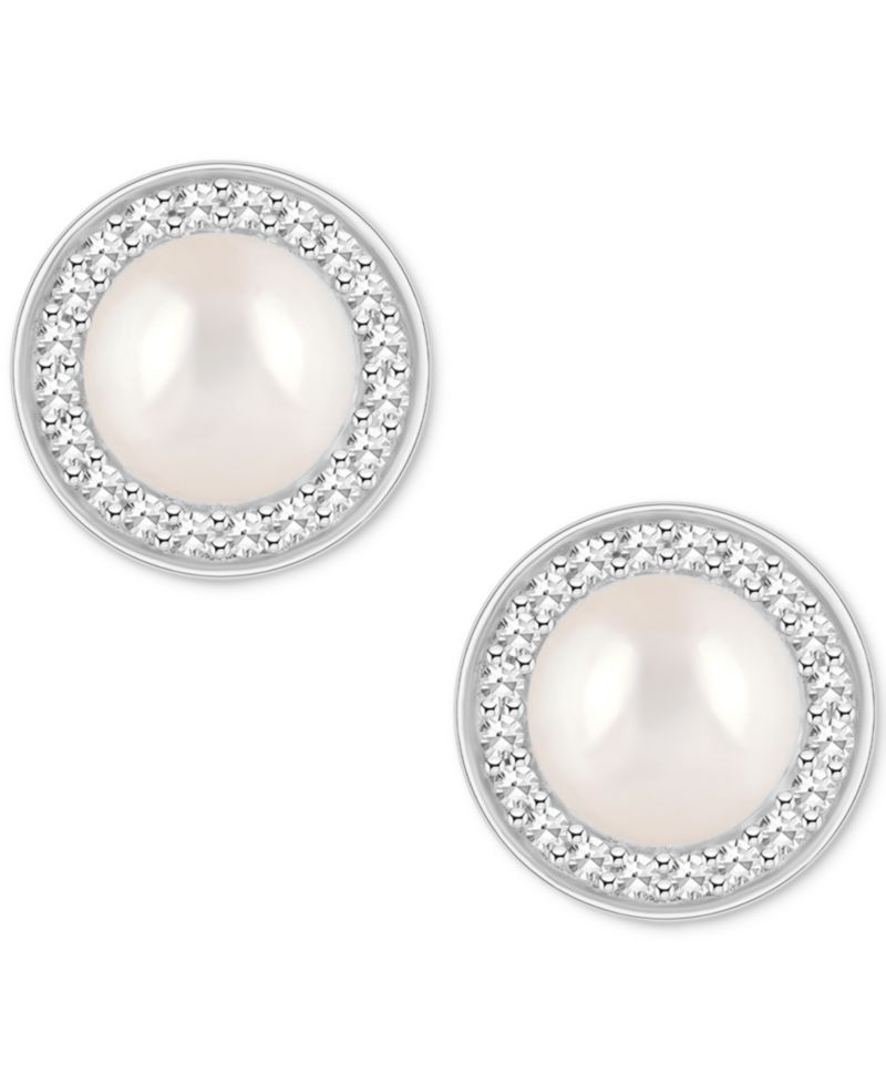Cultured Freshwater Pearl & Diamond (1/5 ct. t.w.) Halo Stud Earrings in Sterling Silver
