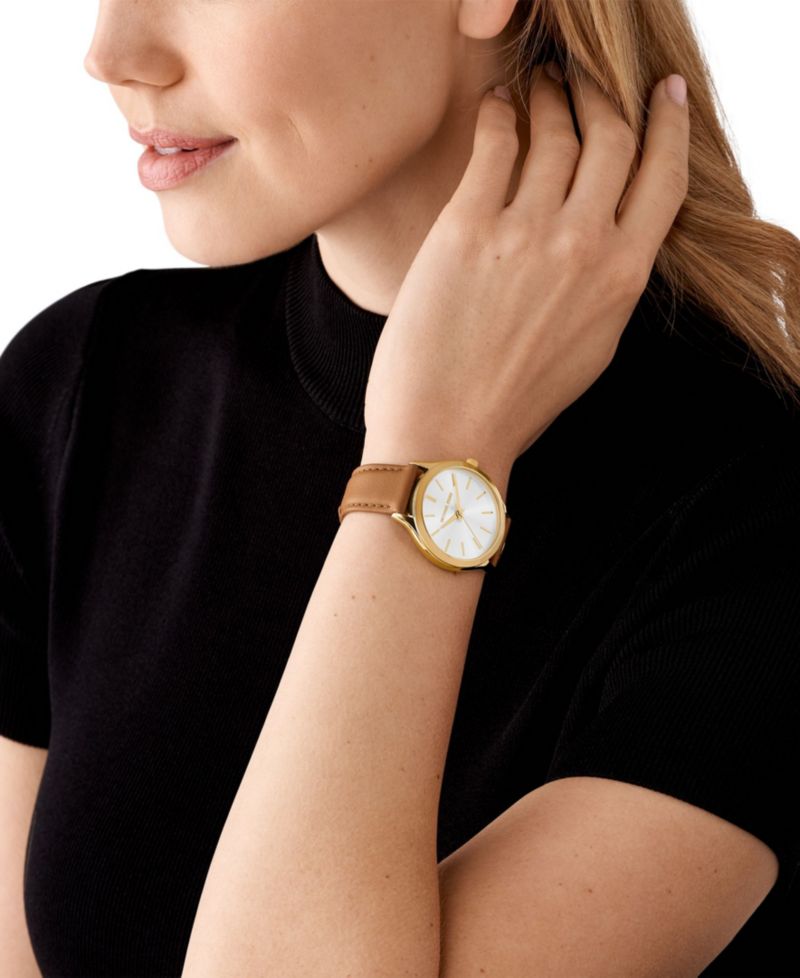 Women's Slim Runway Three-Hand Luggage Leather Watch 38mm