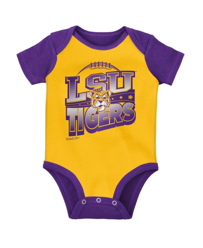 Baby Boys and Girls Purple, Gold LSU Tigers 3-Pack Bodysuit, Bib and Bootie Set