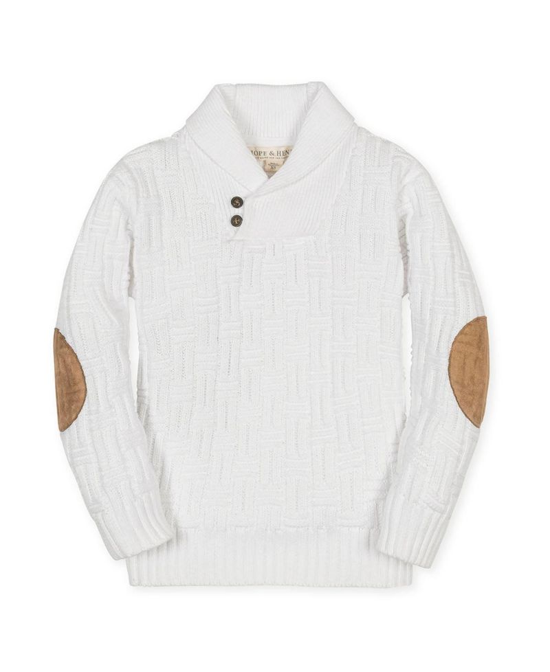 Hope and Henry Little and Big Boys' Organic Long Sleeve Shawl Collar Cable Sweater with Elbow Patches