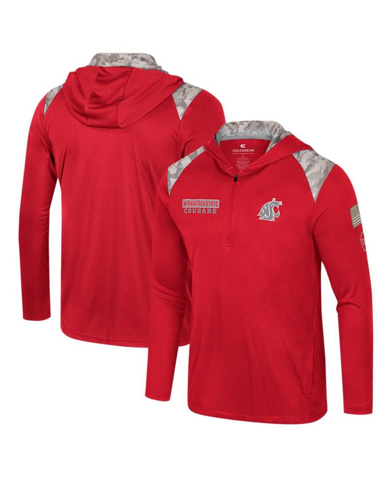 Men's Crimson Washington State Cougars OHT Military Appreciation Quarter-Zip Hoodie Jacket
